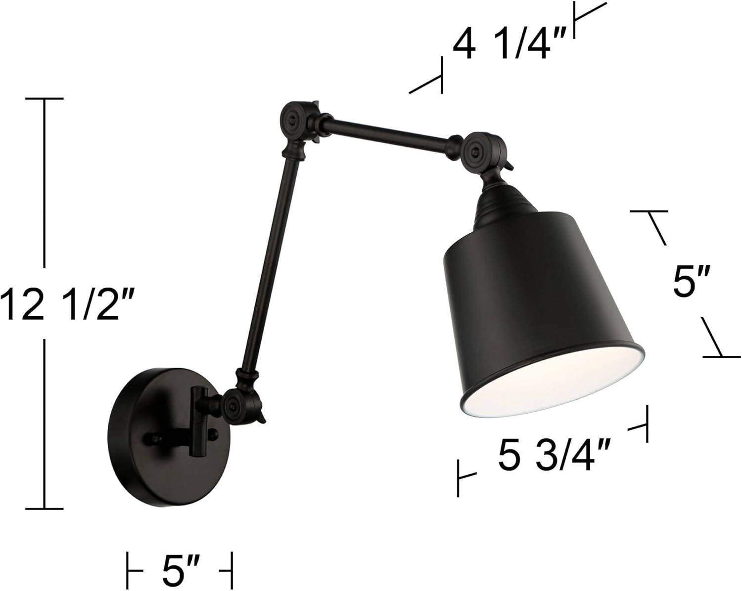 360 Lighting Mendes Modern Industrial Swing Arm Wall Lamp Black Hardwired Light Fixture Adjustable Metal Shade for Bedroom Bedside Reading Living Room