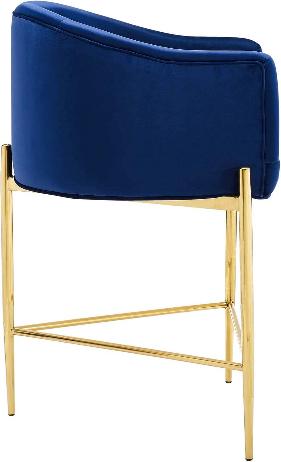 Navy Velvet and Gold Metal 23.5'' Tufted Counter Stool