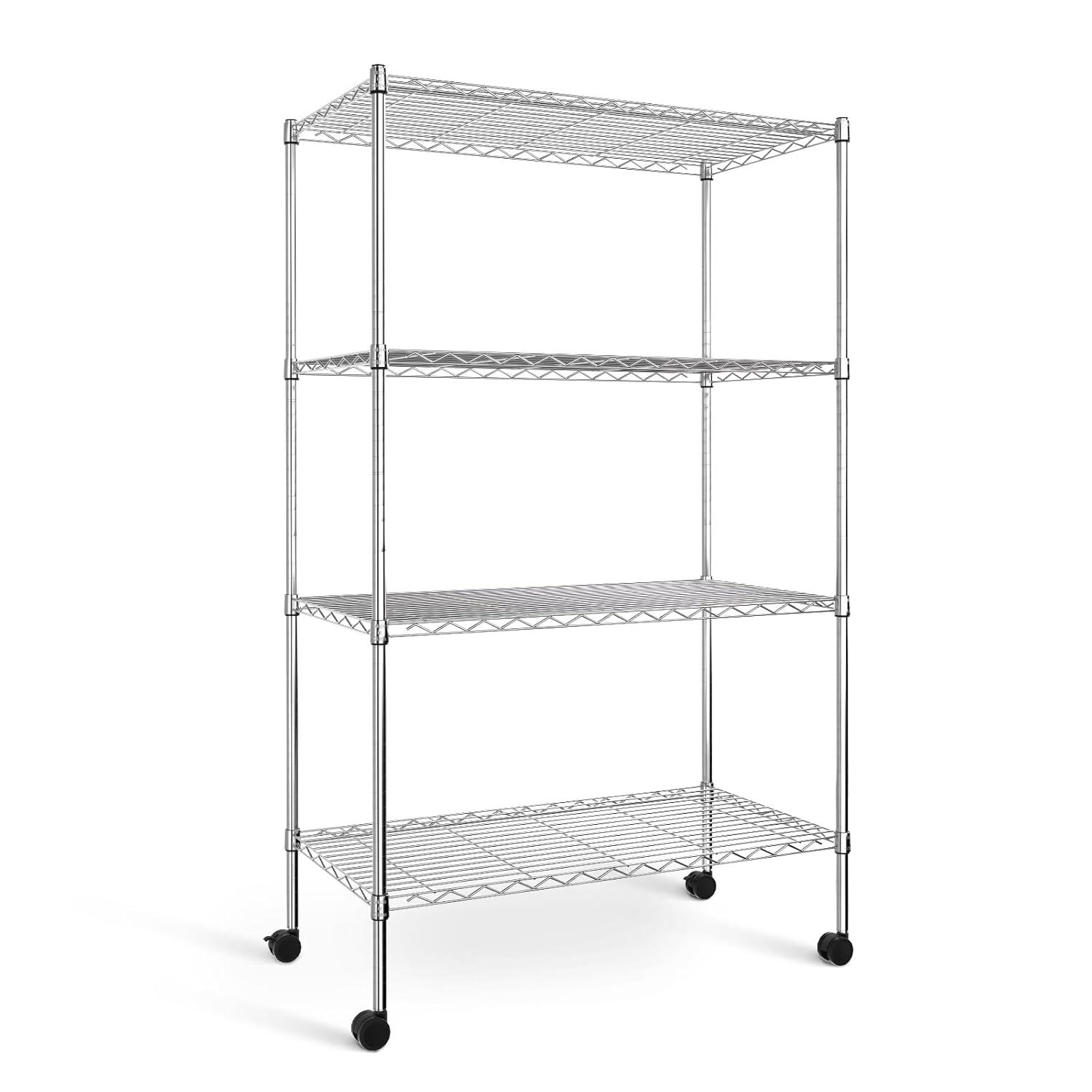 Simple Deluxe Heavy Duty 4-Tier Shelving with Wheels, 35.43" W x 17.72" D x 61.02" H Adjustable Steel Organizer Wire Rack, 1400 Lbs Loading Capacity, Chrome