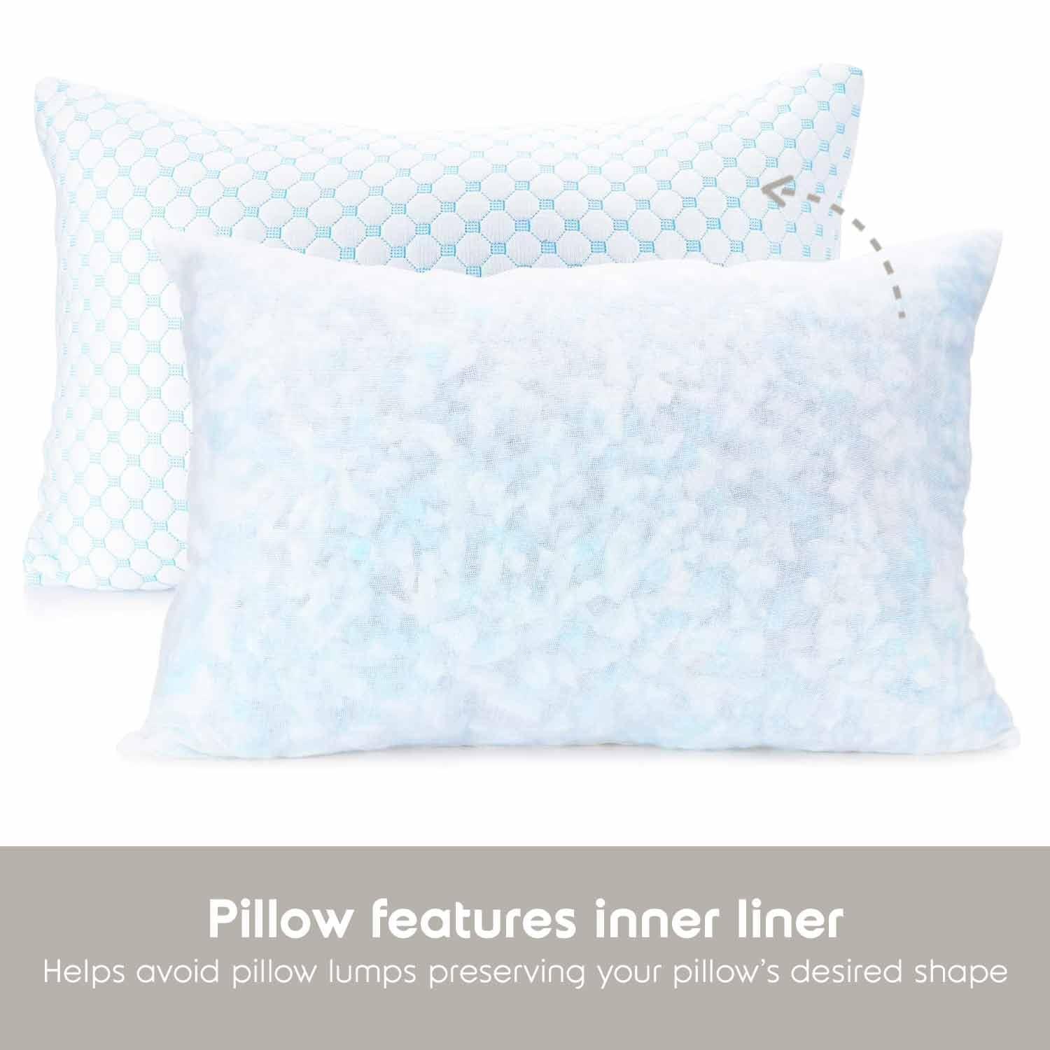 Virtu Temperature Queen Pillows Set of 2, Regulating and Adjustable Memory Foam Cooling Bed Pillows Queen Size Pillows Set of 2, 20" X 30"