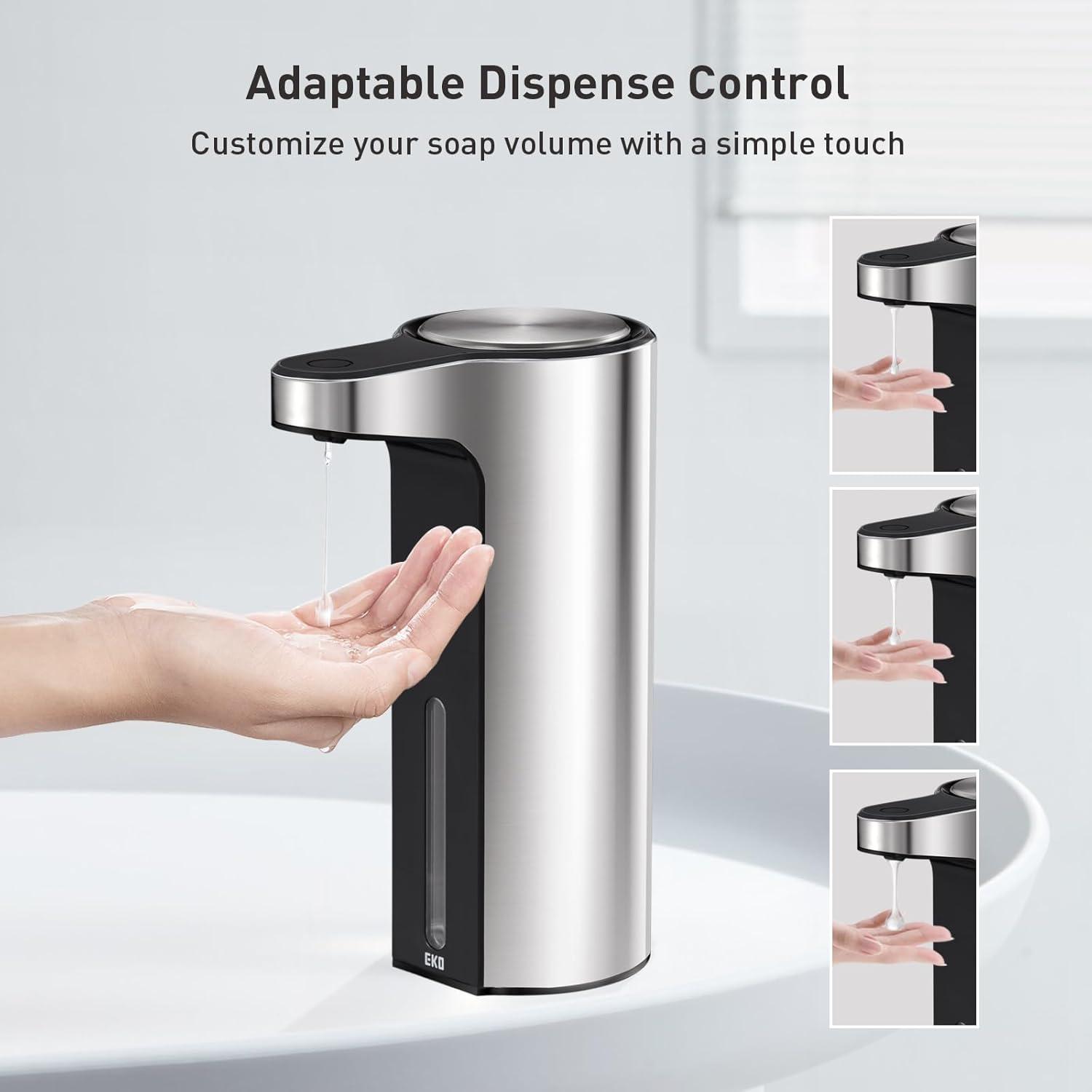 EKO Aroma Touchless Automatic Soap Dispenser for Kitchen and Bathroom, Liquid Hand Soap Dispenser, Water-Resistant and Rechargeable, 9 fl oz (Stainless) C45