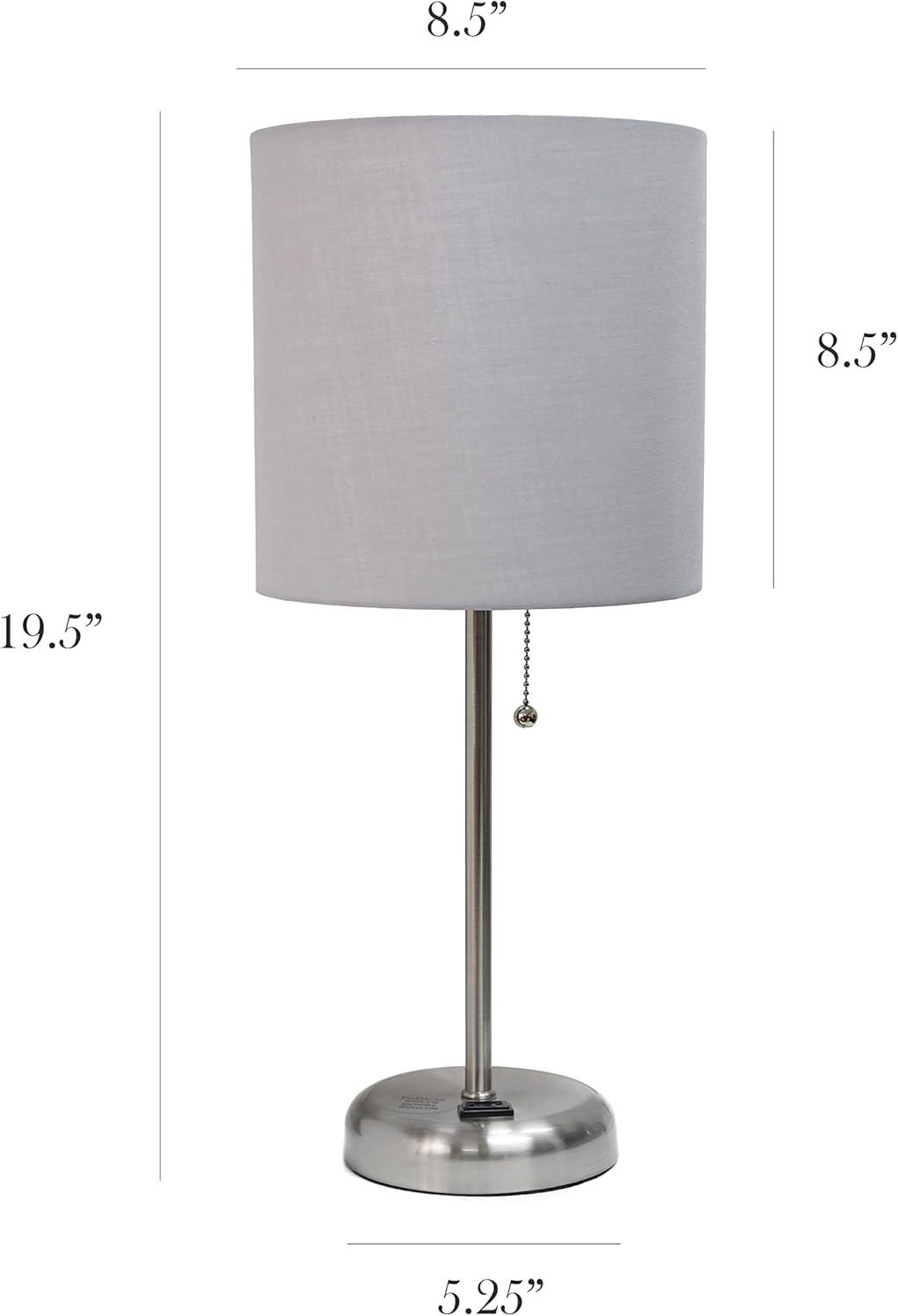 Simple Designs Stick Lamp with Charging Outlet and Fabric Shade, Gray