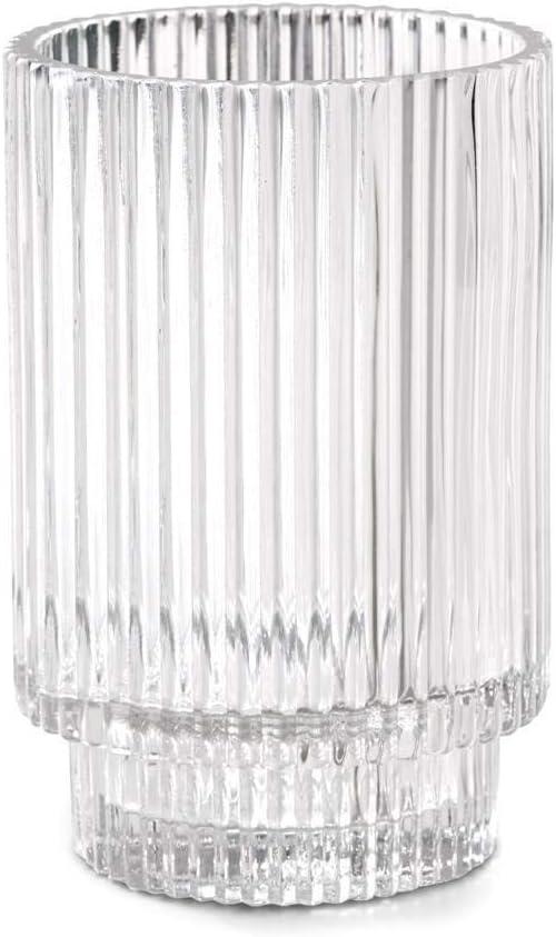 Serene Spaces Living Clear Ribbed Glass Votive Holder, Perfect for Weddings and Home Décor, Measures 5" Tall and 3.5" Diameter