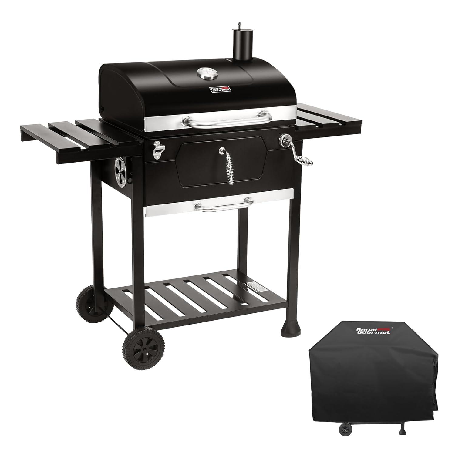 Royal Gourmet 24" Crop Barrel Charcoal Grill with Side Shelf and Cover