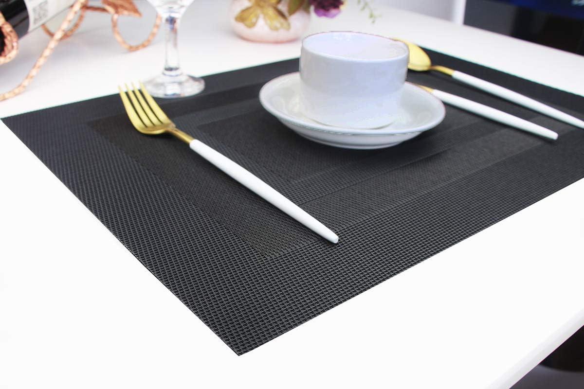 pigchcy Placemats,Washable Vinyl Woven Table Mats,Elegant Placemats for Dining Table Set of 4(18"X12",Black)