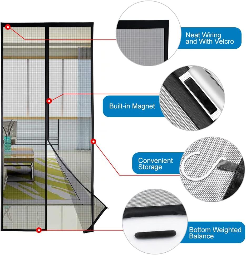 34 in. x 82 in. Black Fiberglass Magnetic Screen Door Heavy Duty Mesh Curtain Bi-Parting