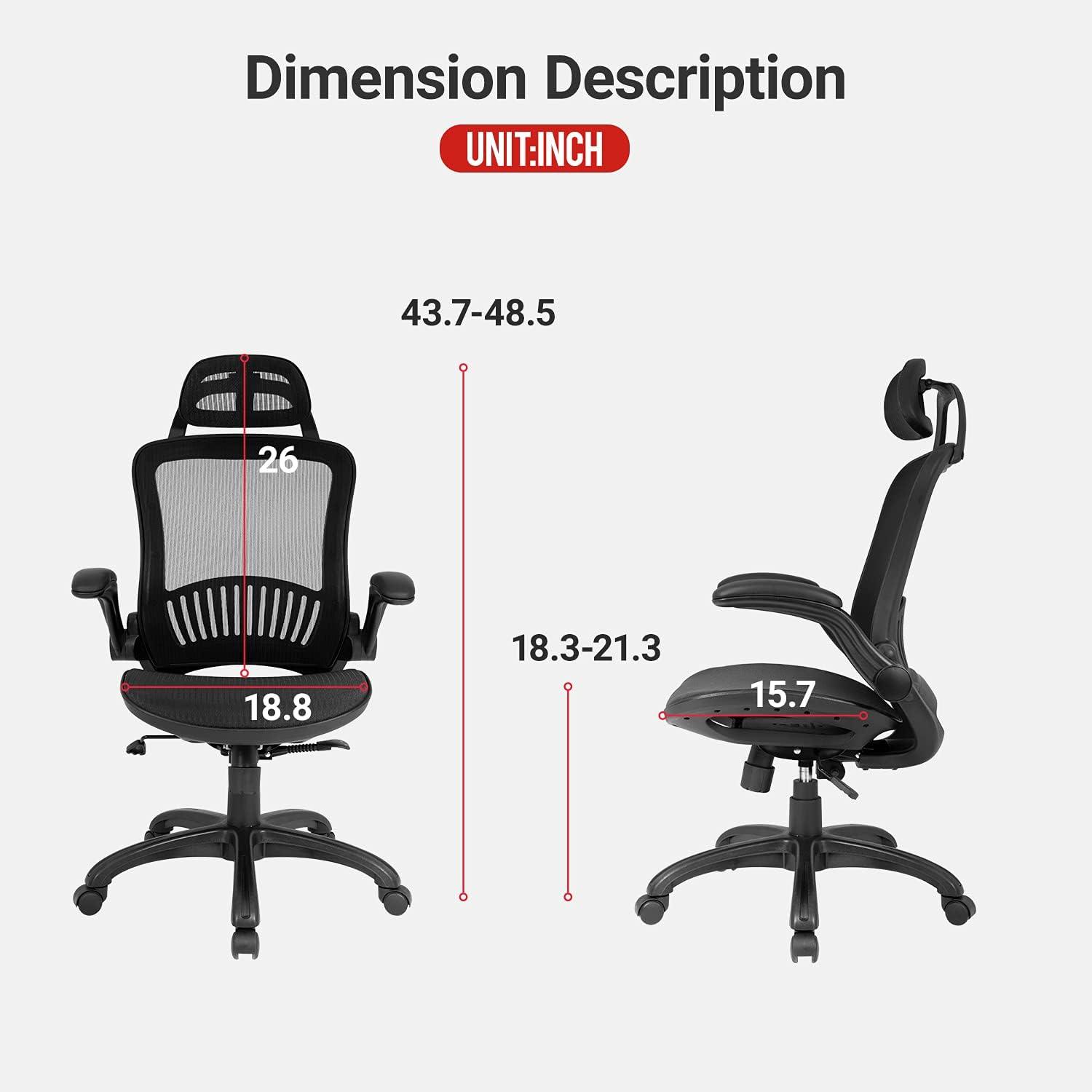 Office Chair Desk Chair Computer Chair Ergonomic Rolling Swivel Mesh Chair Lumbar Support Headrest Flip-up Arms High Back Adjustable Chair for Women& Men,Black