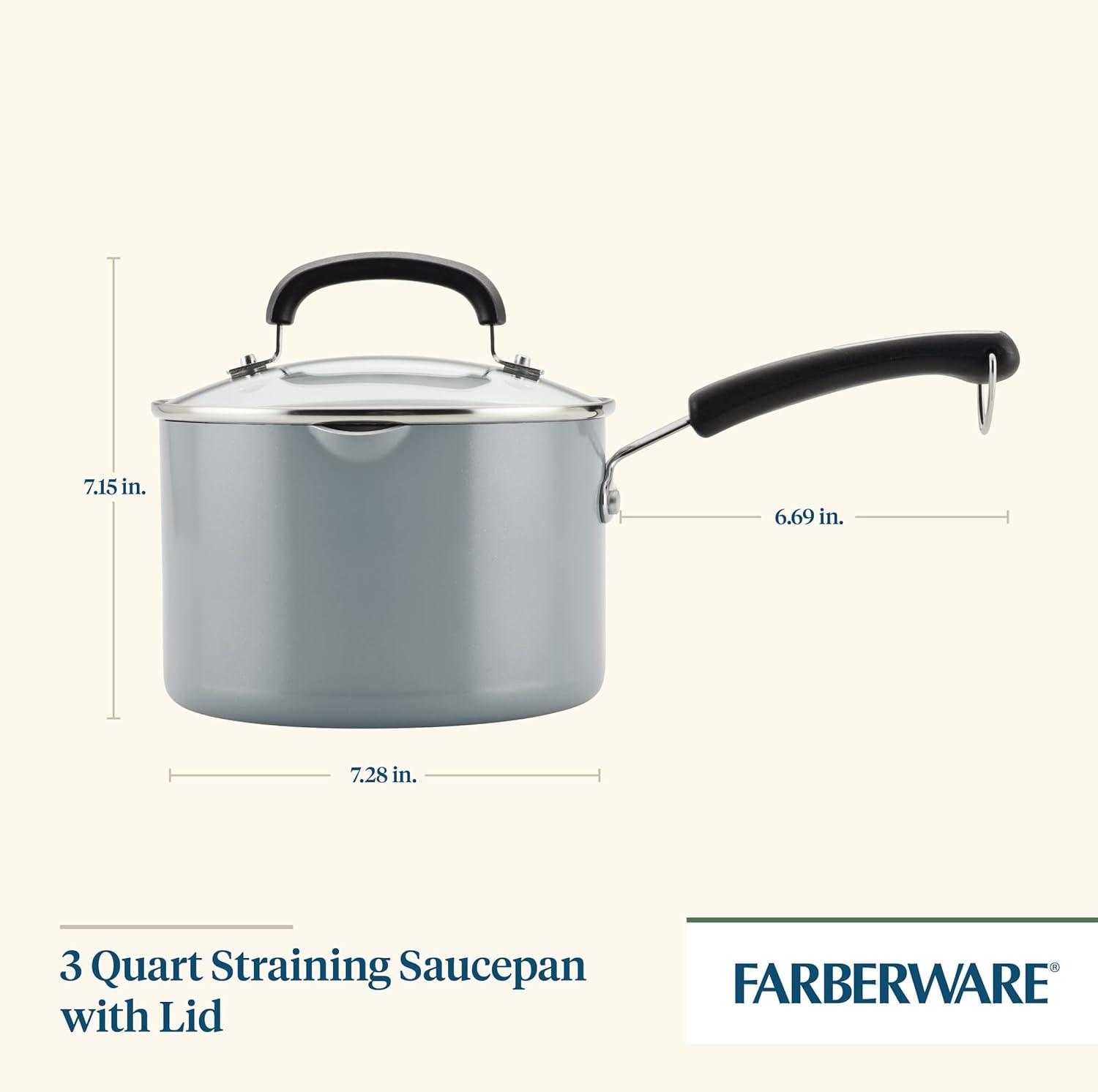 Gray Aluminum Nonstick Saucier with Pour Spout and Lid