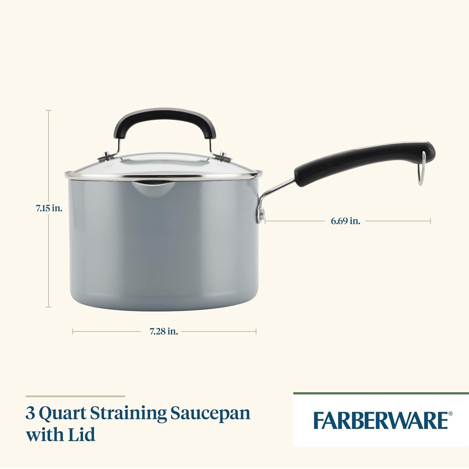 Farberware Eco Advantage Ceramic Nonstick Straining Saucepan With Lid, 3-Quart