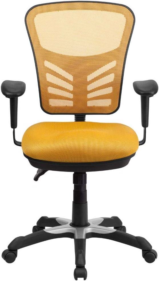 Flash Furniture Nicholas Mid-Back Yellow-Orange Mesh Multifunction Executive Swivel Ergonomic Office Chair with Adjustable Arms