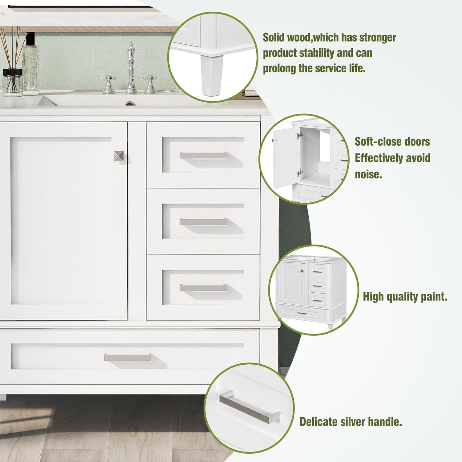 Merax 30 in Bathroom Vanity with Sink,3 Drawers and 4 Doors,Wood Single Sink Bathroom Vanity,Modern White Bathroom Vanities Sink Cabinet Floor Standing with Sink Combo Set