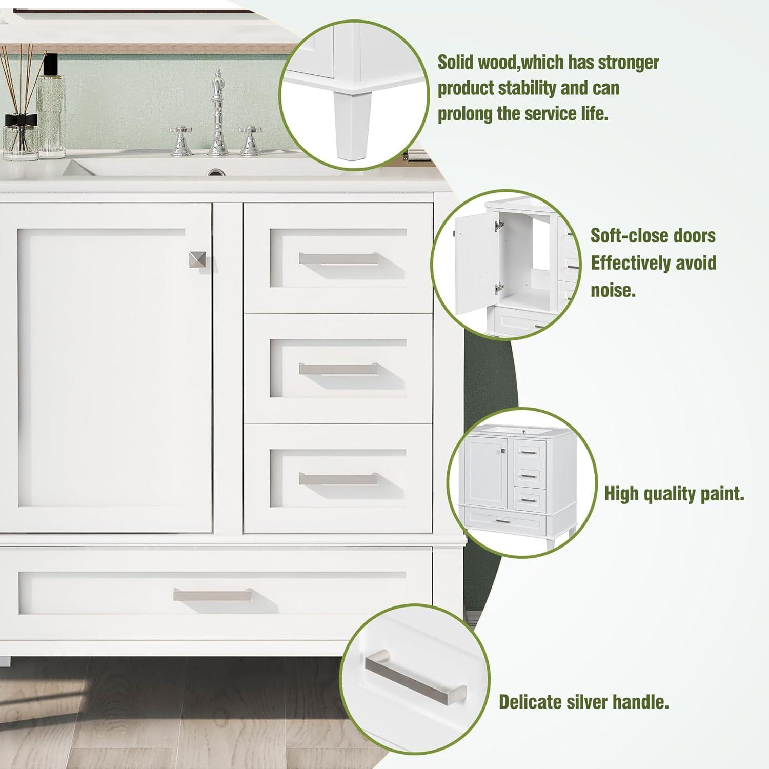 Merax 30 in Bathroom Vanity with Sink,3 Drawers and 4 Doors,Wood Single Sink Bathroom Vanity,Modern White Bathroom Vanities Sink Cabinet Floor Standing with Sink Combo Set