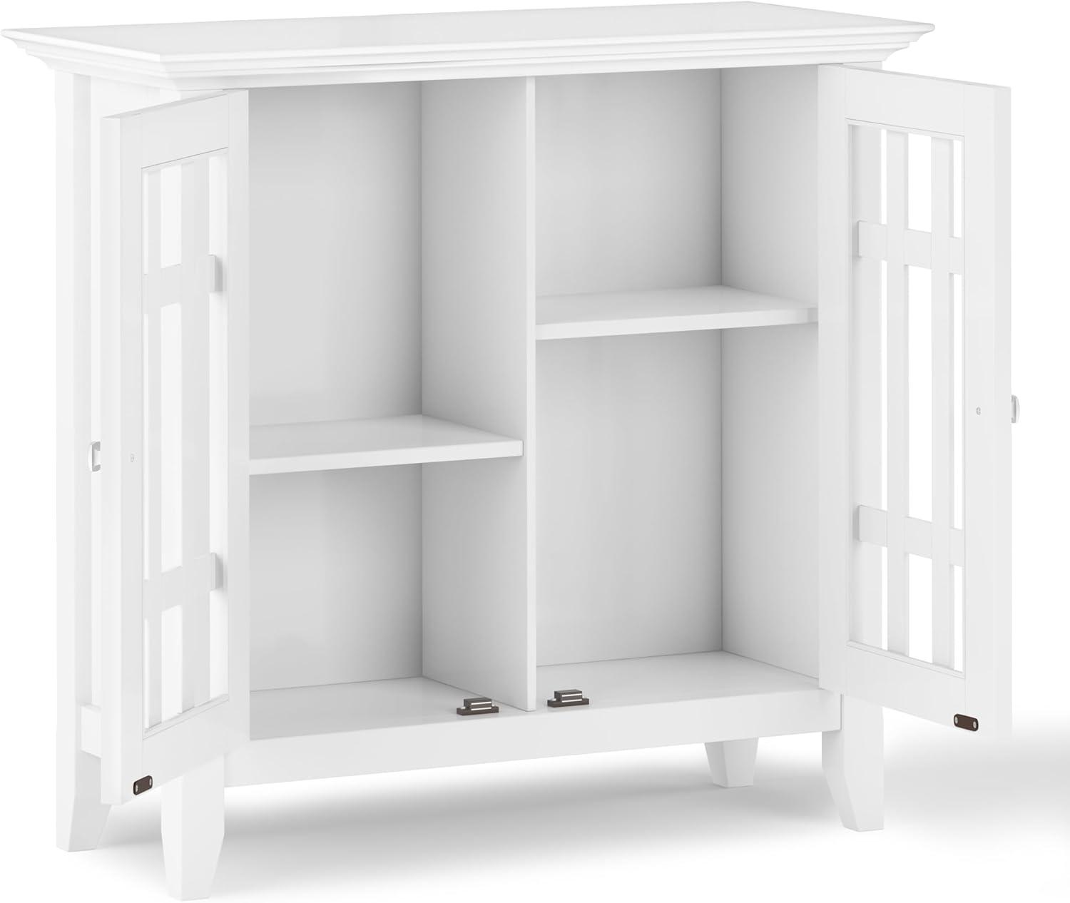 Simpli Home Bedford Wood 32" Transitional Low Media Cabinet in White