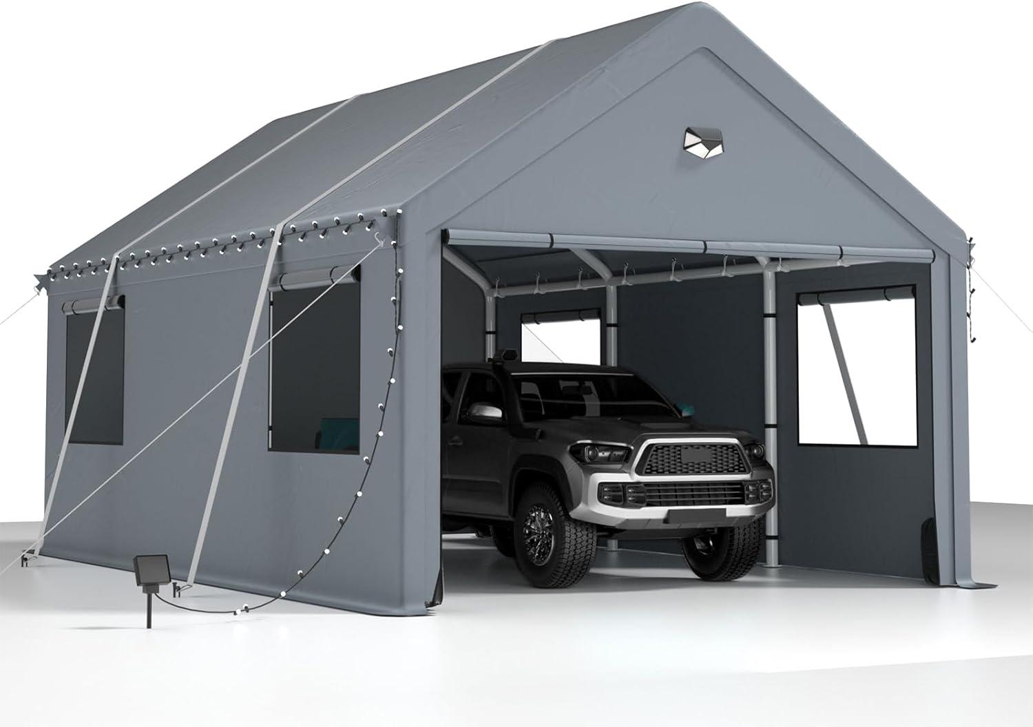 Carports 10X16 Heavy Duty，Portable Car Port Garage，Carport Canopy with Side Doors，Outdoor Car Shelter All Weather