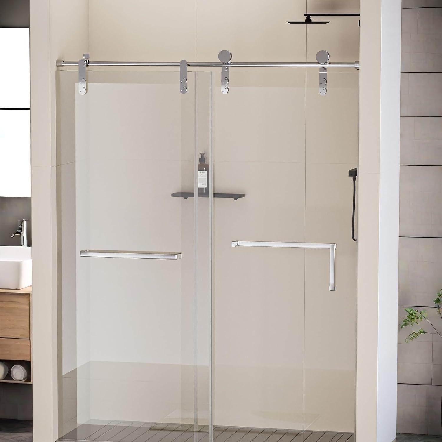 56-60 In. X 76 In Double Sliding Shower Door, 5/16 In Clear Tempered Glass Easy-Clean Coating Chrome