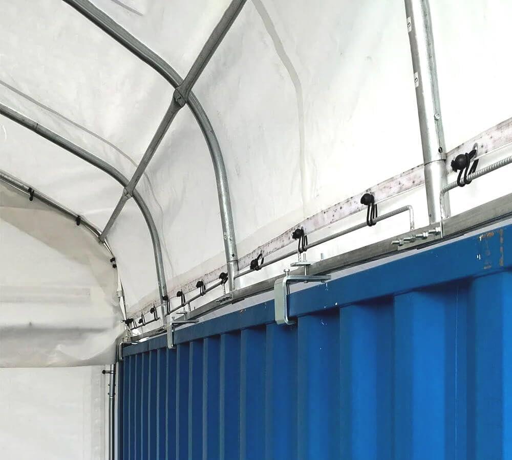 Shipping Container Canopy Shelter Kit - 20'(L) x 20'(W) 21 Oz 610 GSM PVC White Cover Storage Container Roof with Back End Wall - Snow, UV and Weather-Resistant