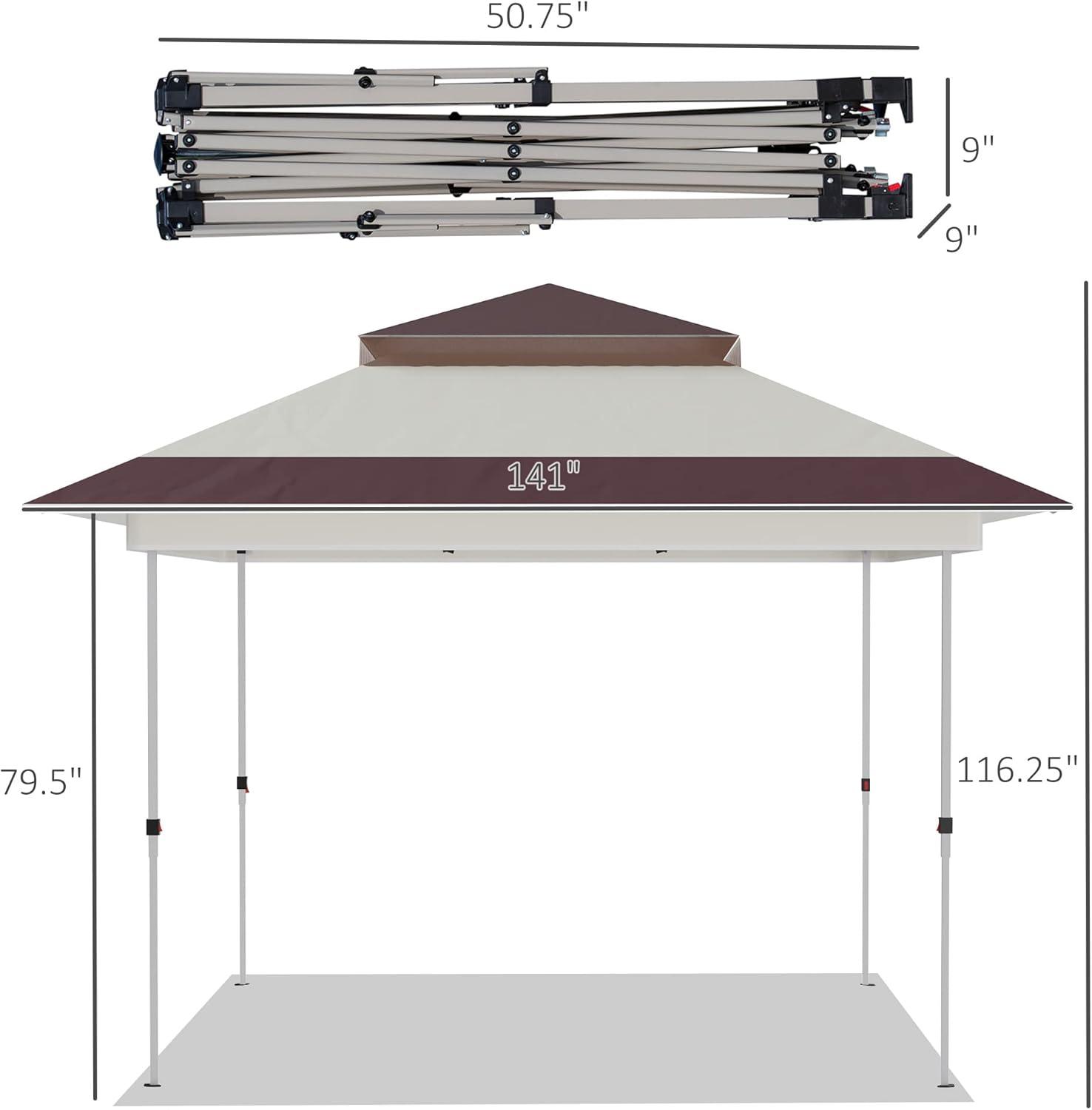 Outsunny 12' x 12' Pop Up Canopy Heavy Duty Sun Shade Instant Tent Folding with Center Lift Hook Design, 3-Level Adjustable Height, Beige