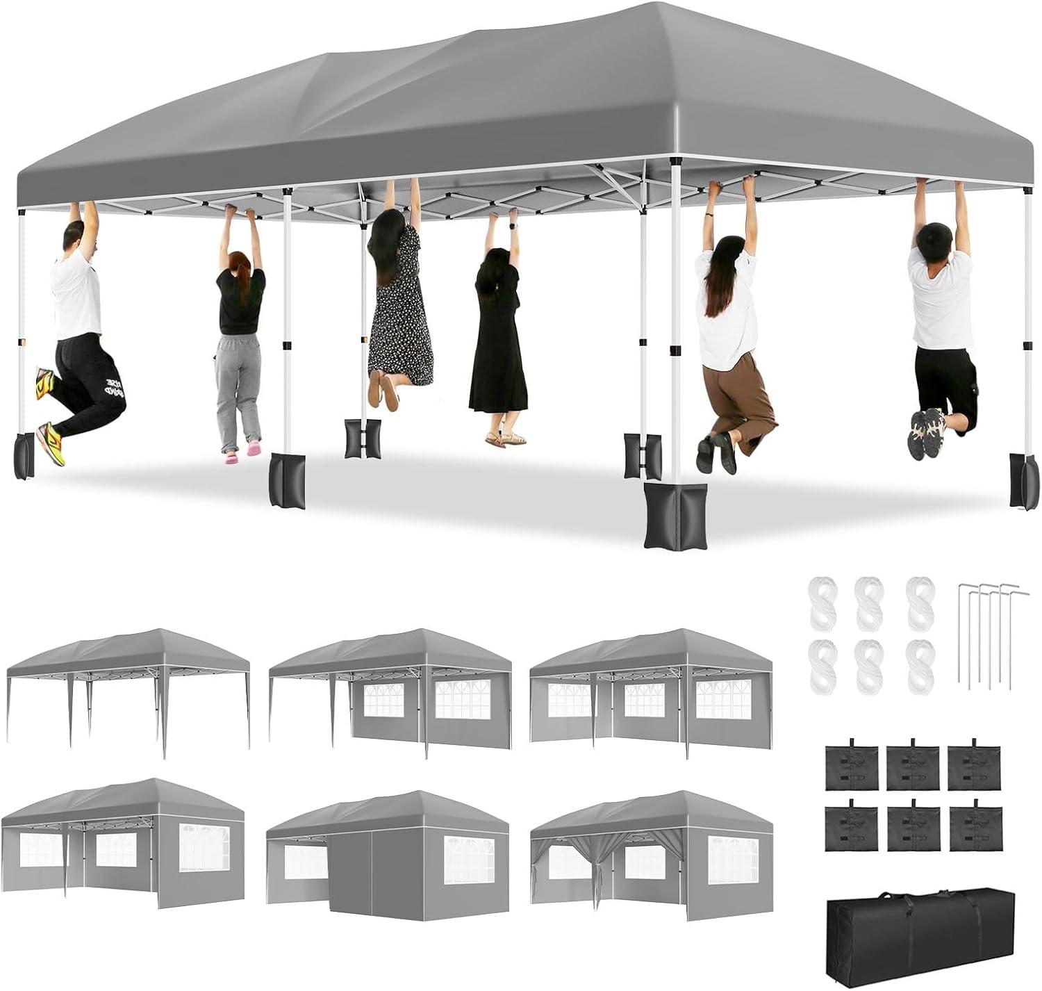 Gray 10x20 Heavy Duty Pop Up Canopy Tent with Sidewalls