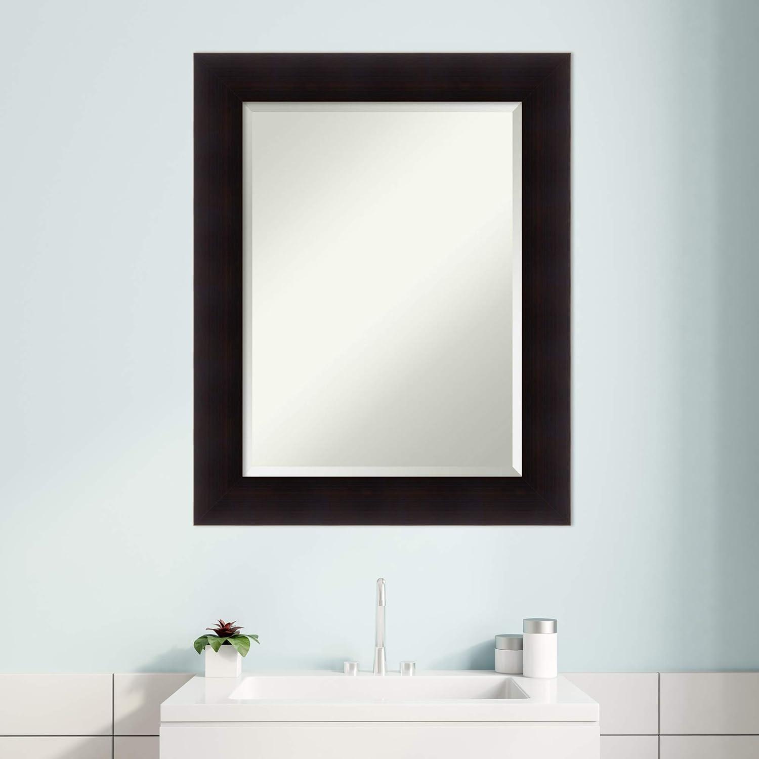 Amanti Art Beveled Wood Bathroom Wall Mirror - Portico Espresso Frame Outer Size: 24 x 30 in