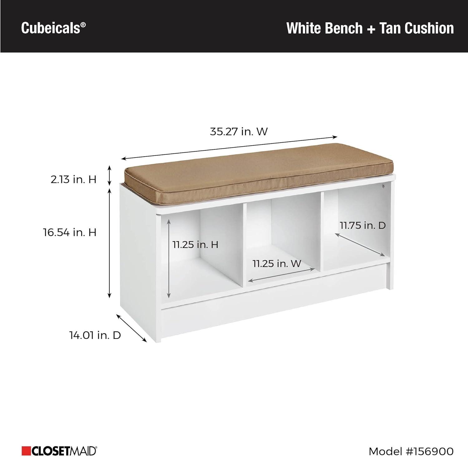 Modern White Cubeicals 3-Cube Storage Bench with Cushion