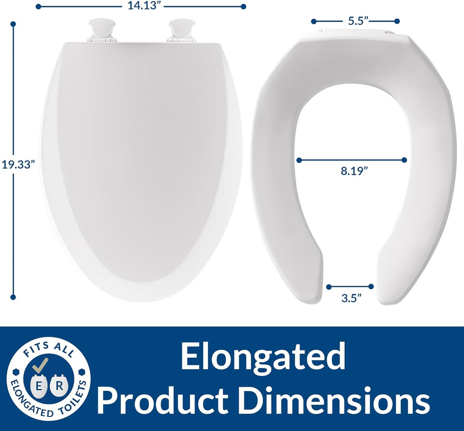 18440EC Open Front Toilet Seat, Never Loosens, Easily Remove for Cleaning, ELONGATED, Wood, White