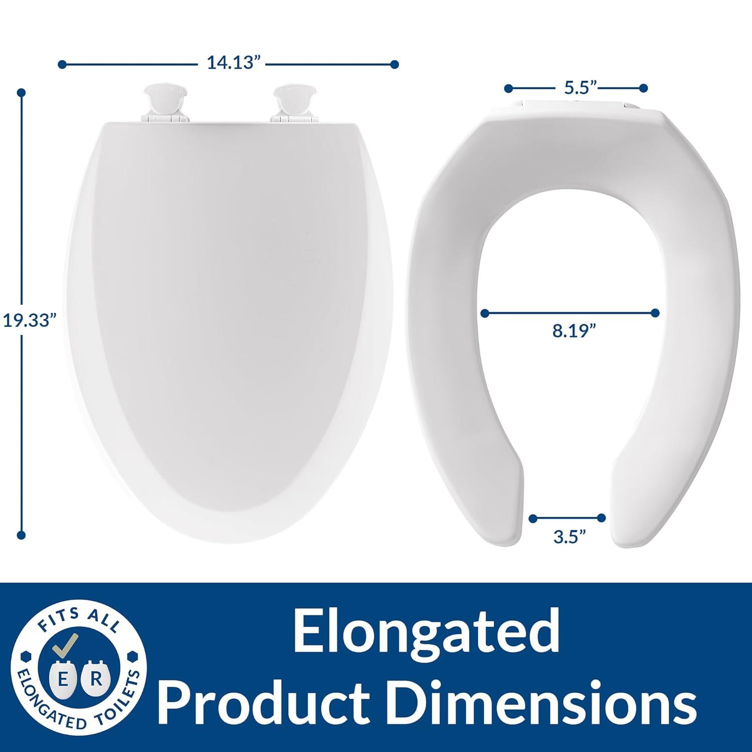 18440EC Open Front Toilet Seat, Never Loosens, Easily Remove for Cleaning, ELONGATED, Wood, White