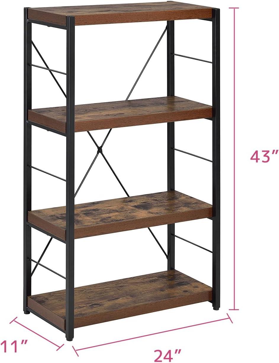 Weathered Oak and Black Metal 3-Tier Industrial Bookshelf