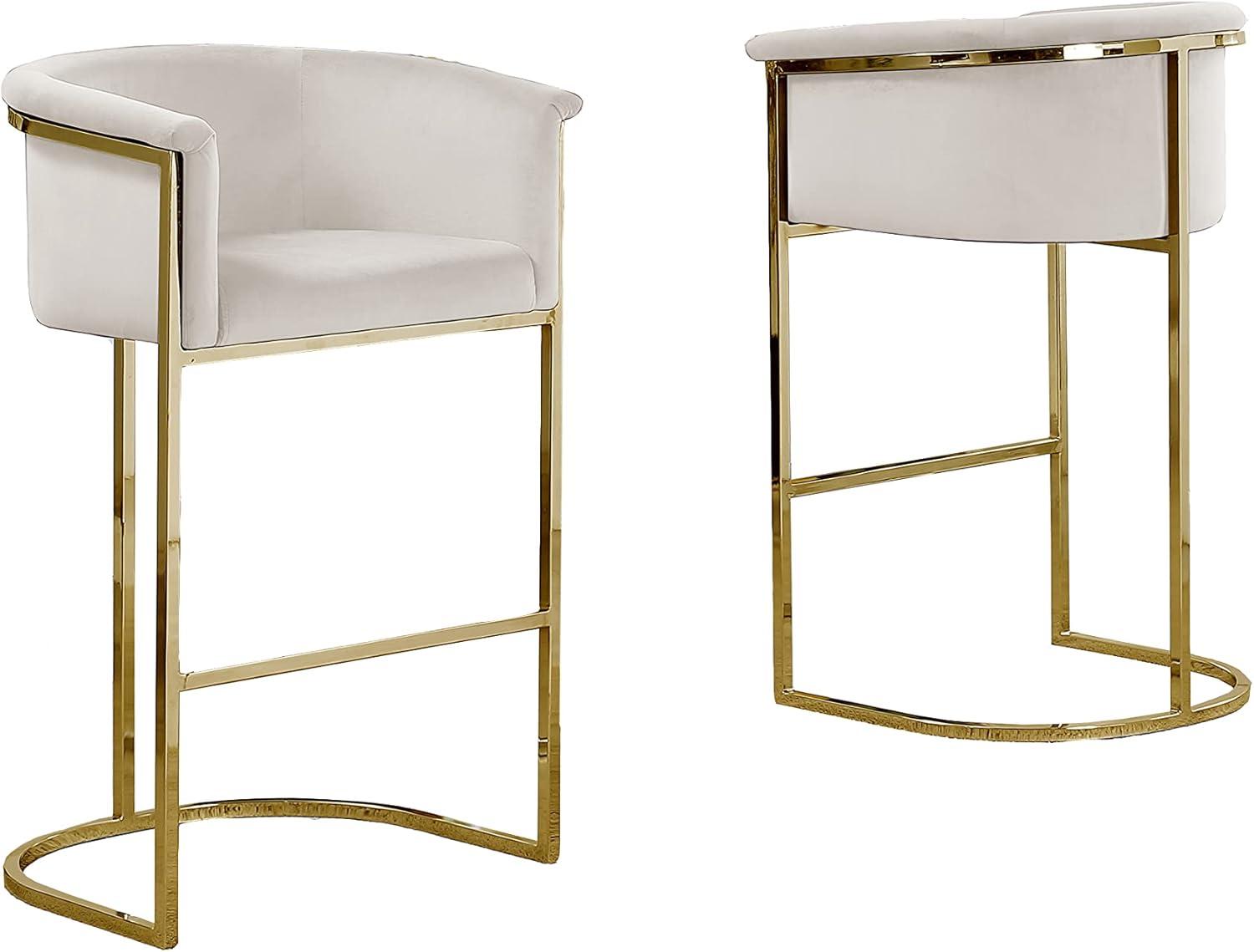 Cream Velvet Barstool with Gold Metal Base