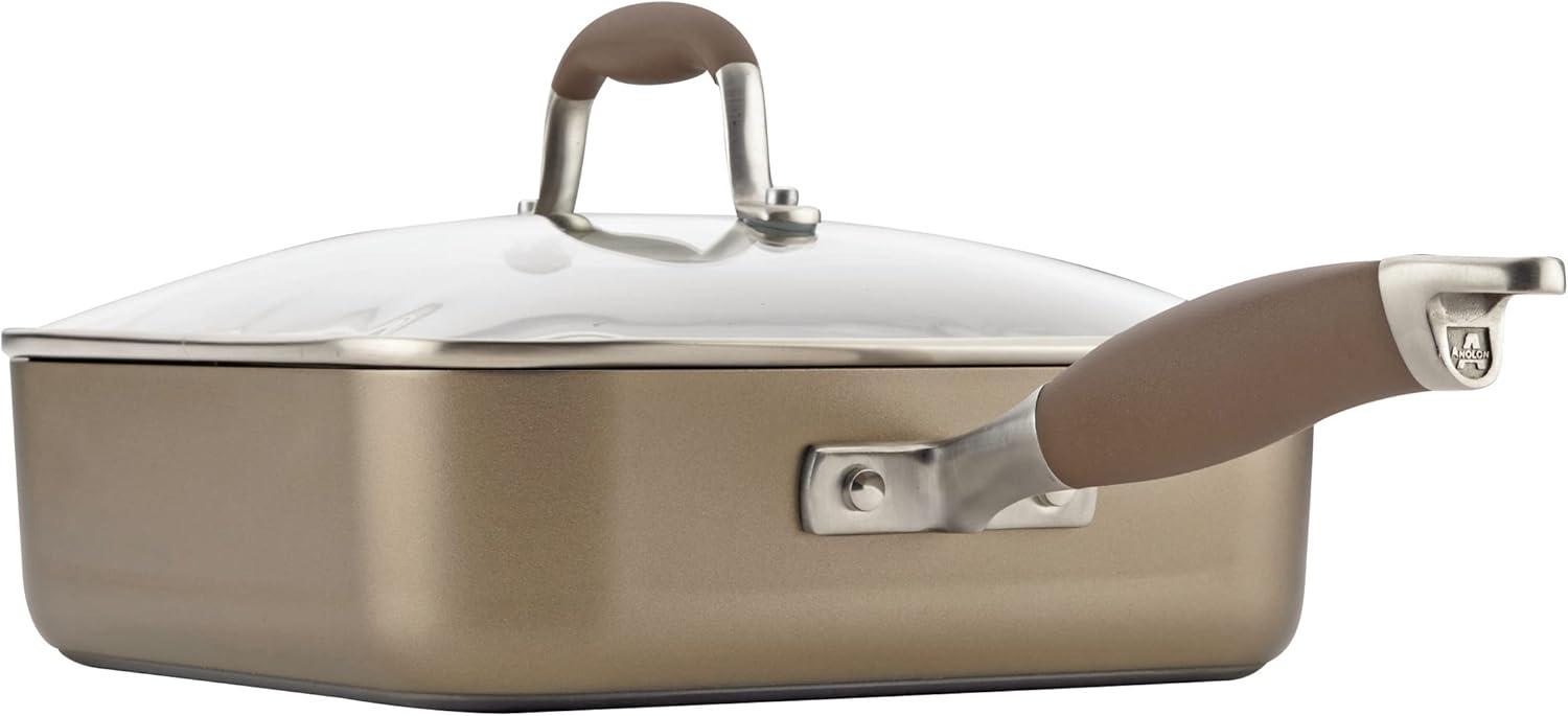 Anolon Advanced Hard-Anodized Non-stick 4-Quart Covered Square Saute with Helper Handle, Bronze