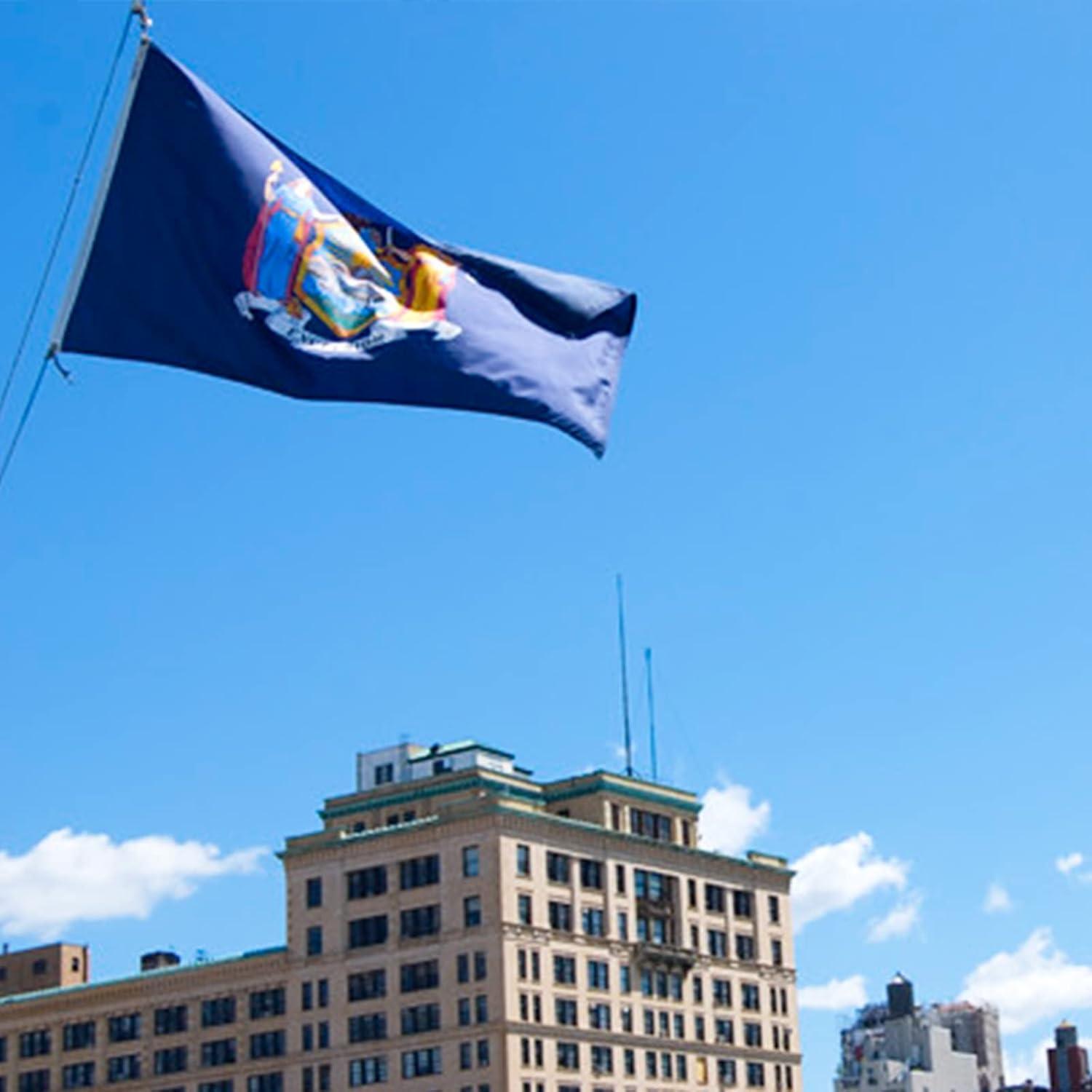 New York State Flag Double Sided 3x5 ft, Heavy Duty 3 Ply Durable Polyester, NY Flag with Vibrant Print/4 Rows Hemming/Brass Grommets
