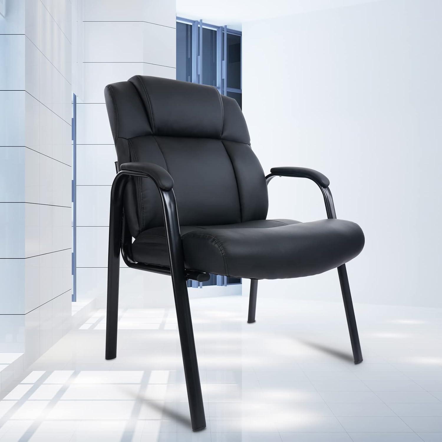 Black Leather Executive Guest Chair with Metal Frame