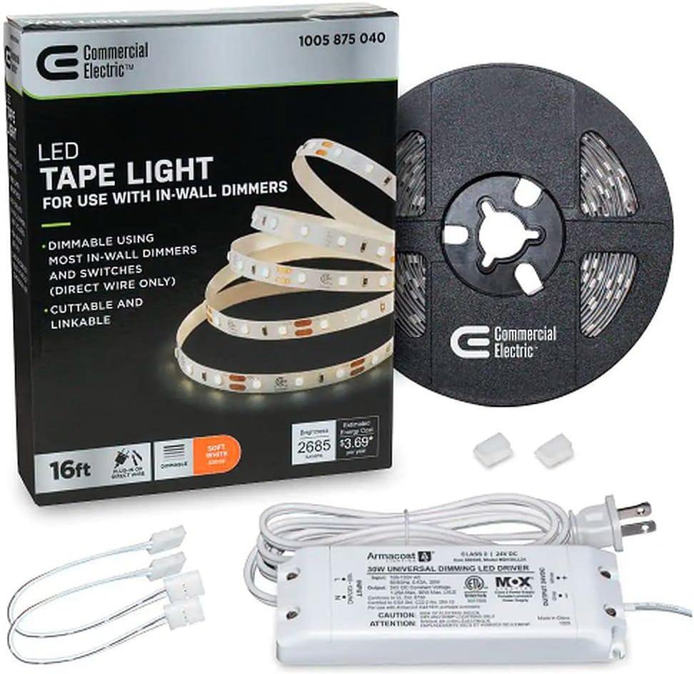 16 ft. White LED Dimmable Tape Light Kit