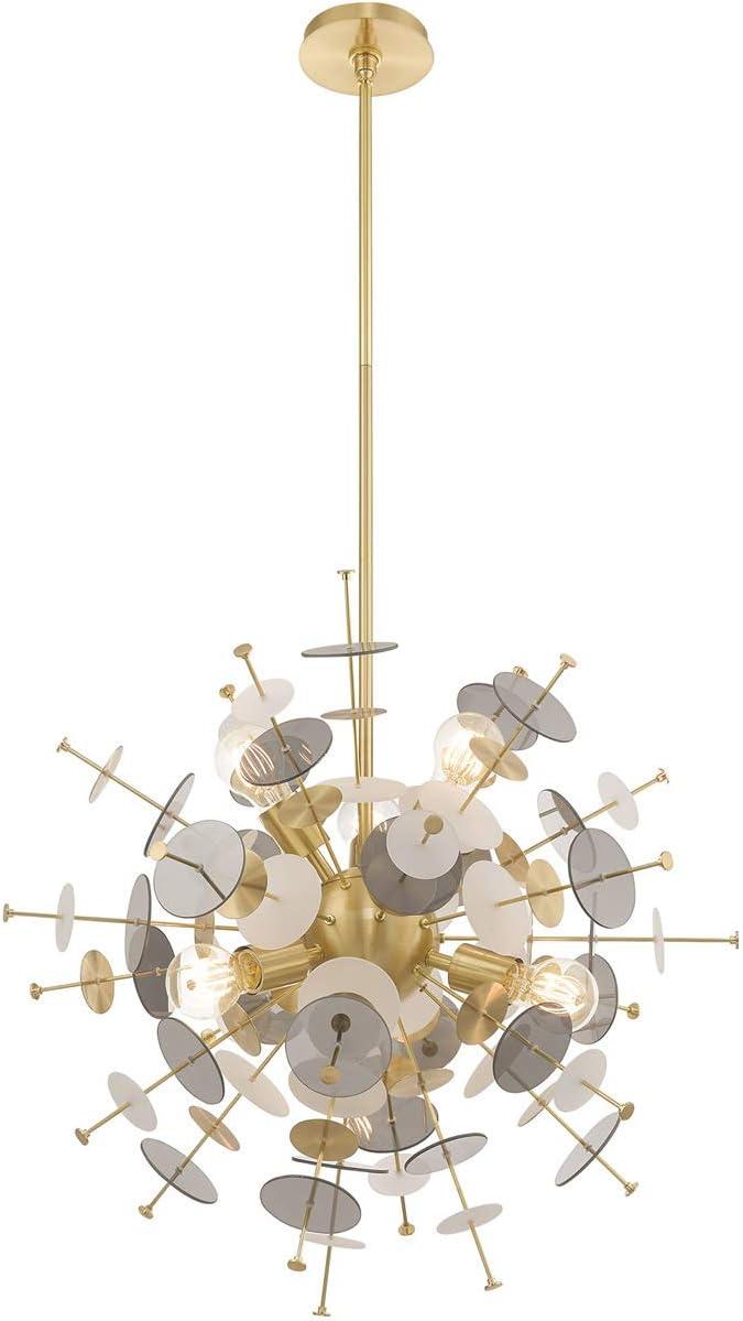 Circulo Satin Brass 6-Light Sputnik Pendant with Glass Discs