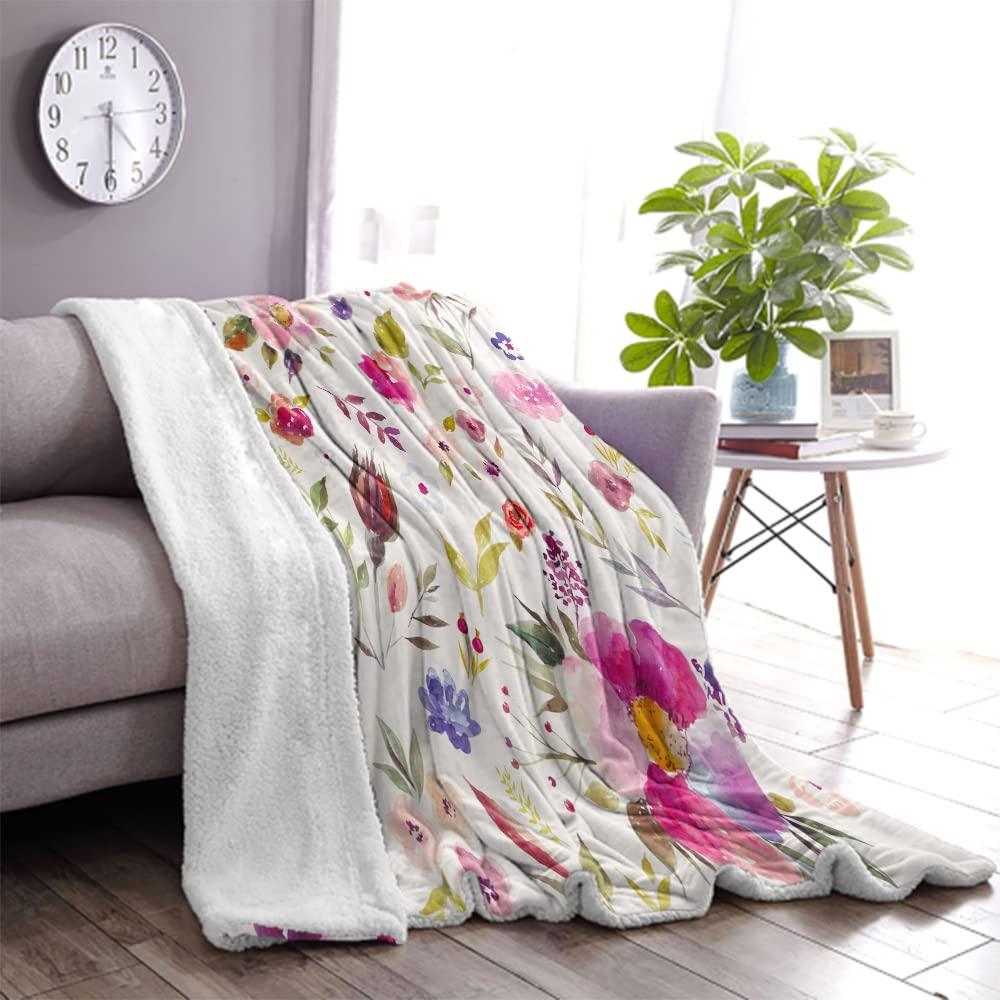 Wildflowers Floral Throw Blanket Colorful Watercolor Poppy Cornflower and Chamomile Decorative Soft Warm Cozy Blanket Plush Throws ​Blankets (59" x 79")