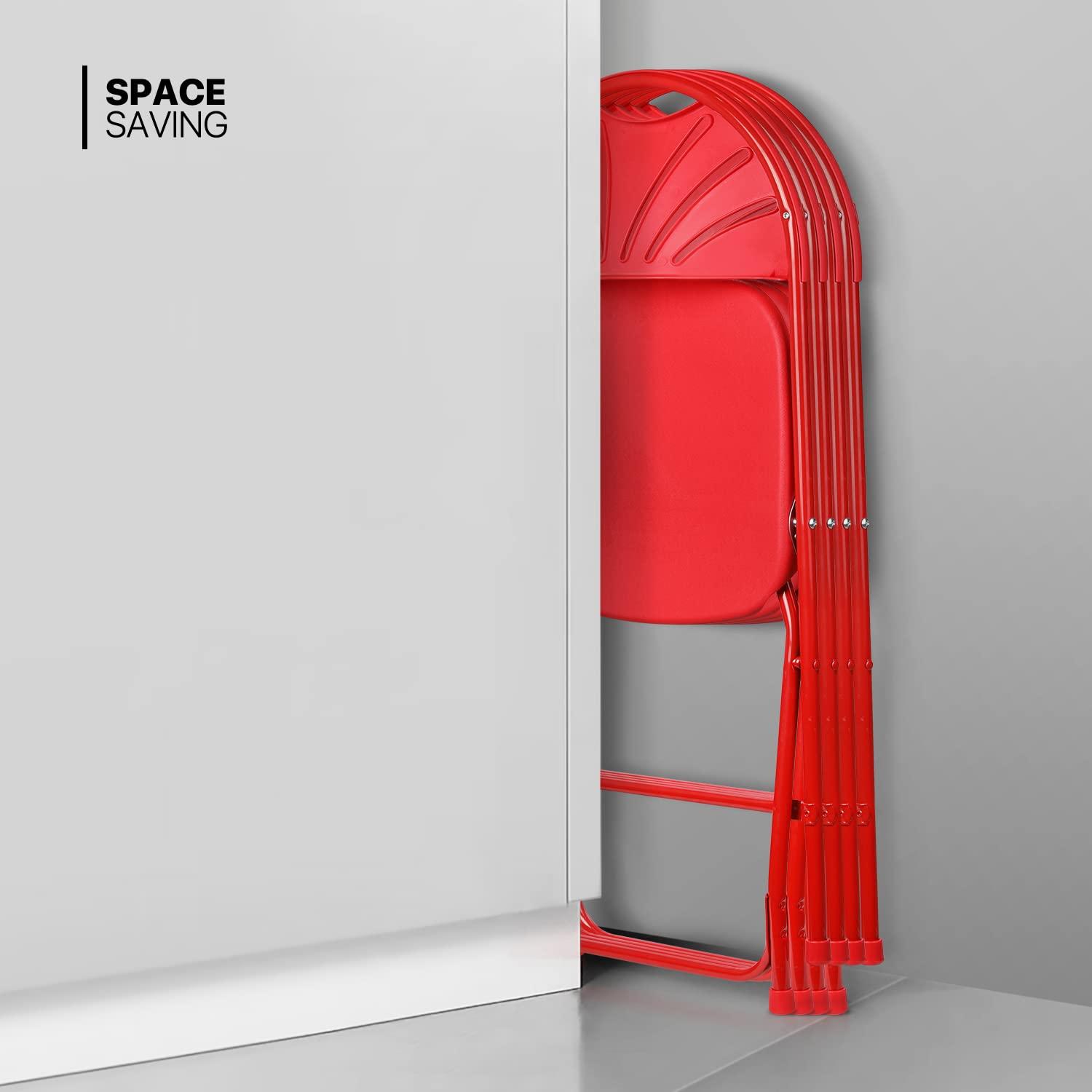 MoNiBloom Folding Plastic Chair, 10 Pack Portable Commercial Seat with Fan Back, for Wedding Camping, Red