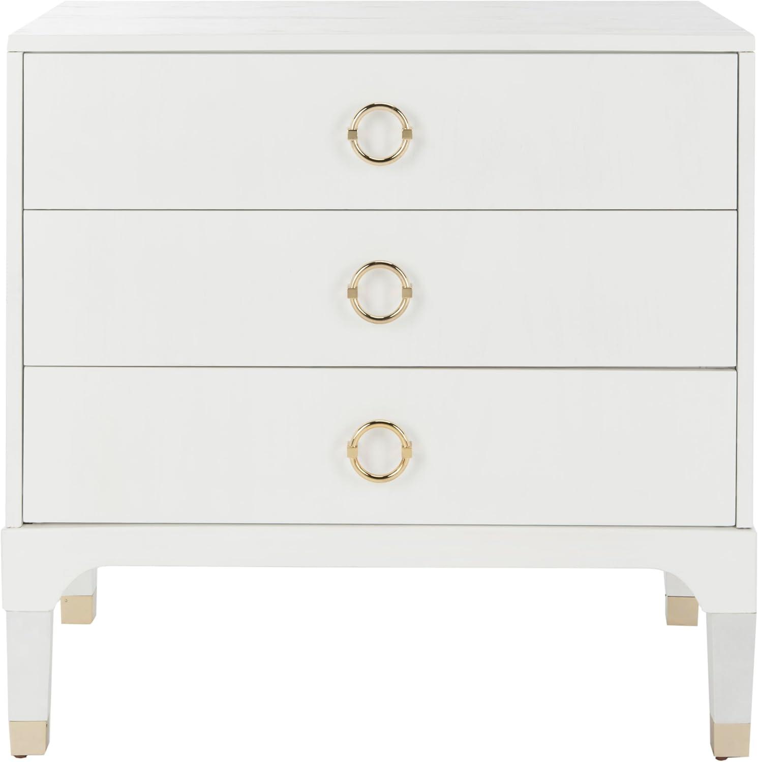 Lorna White and Gold 3-Drawer Nightstand