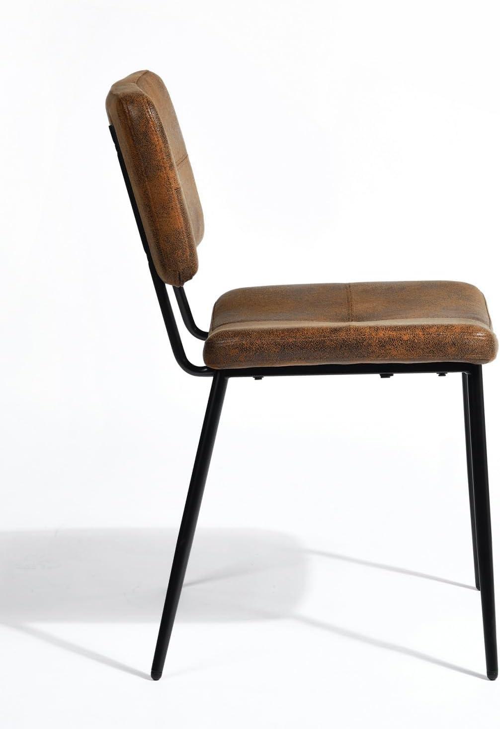 Suede Brown Upholstered Dining Side Chairs with Metal Legs