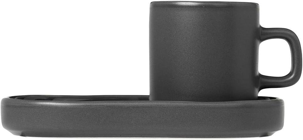 PILAR Stoneware Espresso Cup with Tray (Set of 2)