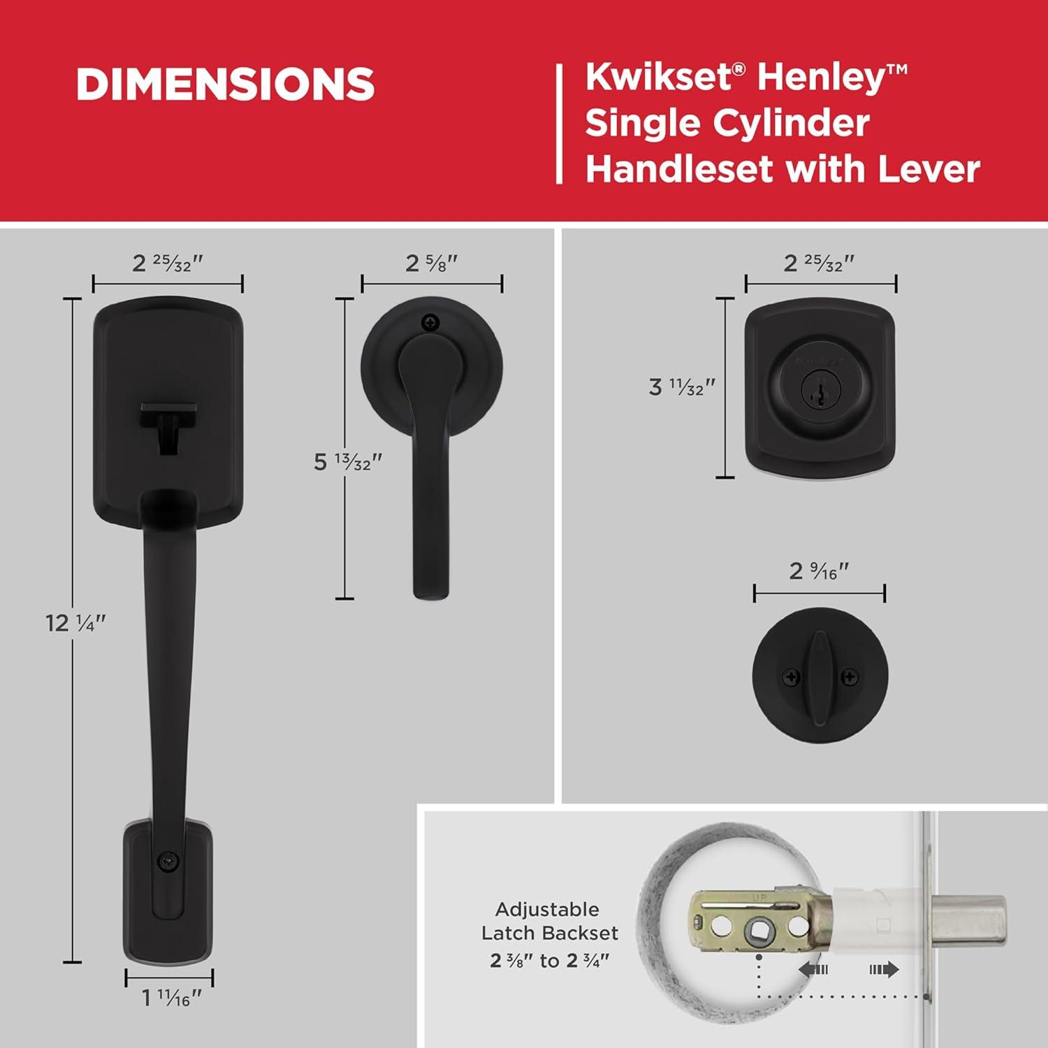 Henley Matte Black Single Cylinder Door Handleset with Round Handle Featuring SmartKey Security