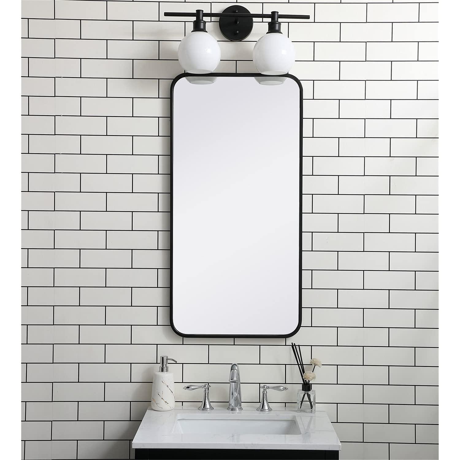 Elegant Lighting Soft corner metal rectangular mirror 18x36 inch in Black