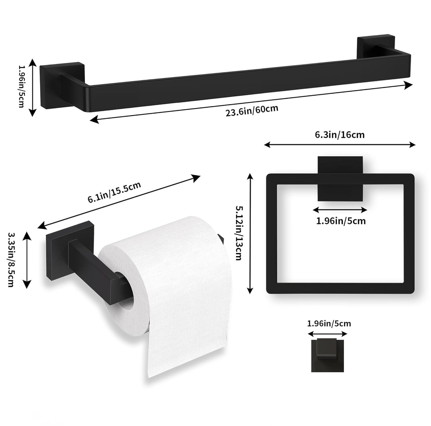 10-Pieces Matte Black Bathroom Accessories Set, 23.6 Inch Bath Towel Bar Set, SUS 304 Stainless Steel Bathroom Hardware Set, Towel Racks for Bathroom Wall Mounted.