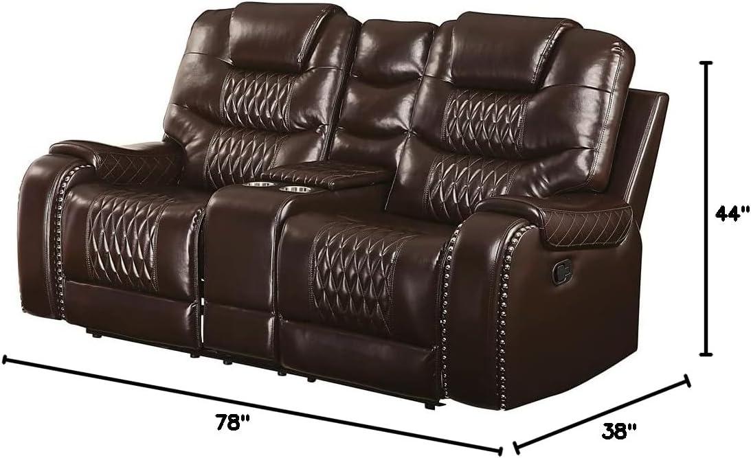 78" Braylon Active Sitting Chair Brown PU - Acme Furniture: Loveseat with Console & Cup Holders
