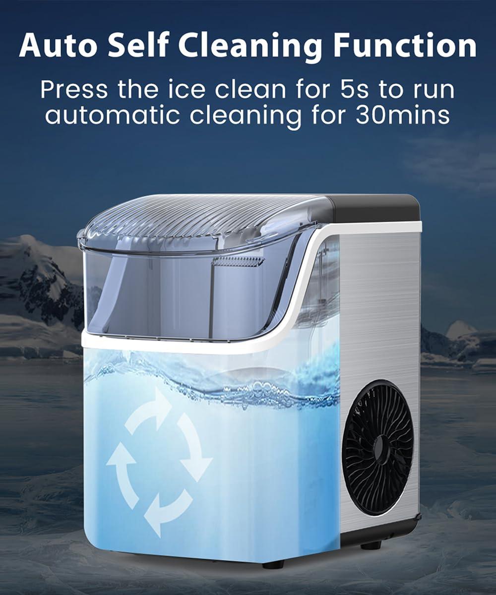 Stainless Steel Portable Countertop Nugget Ice Maker with Self-Cleaning