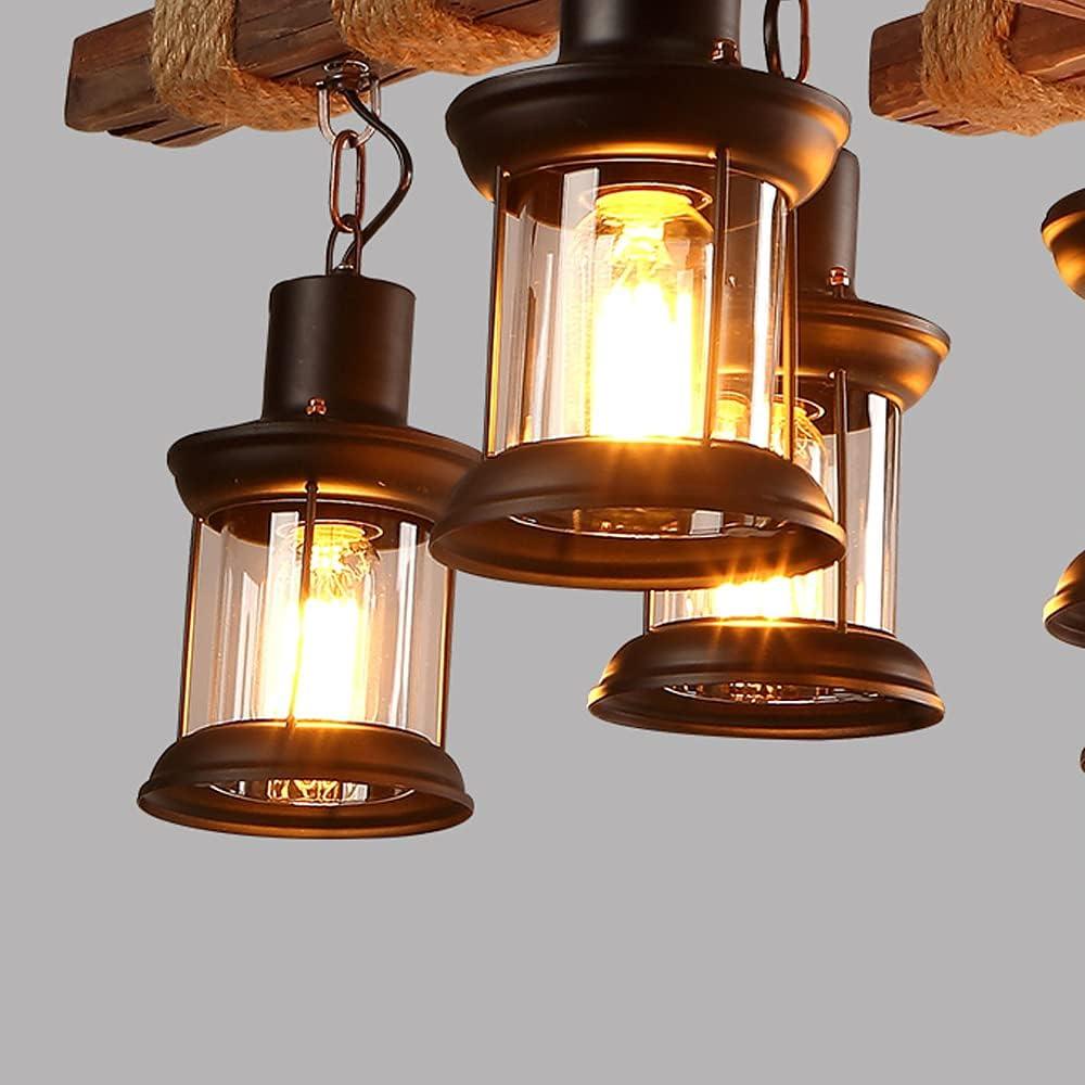 Rongfun 8-Light Rustic Country Chandelier Wood Pendant Lamp Industrial Ceiling Fixture