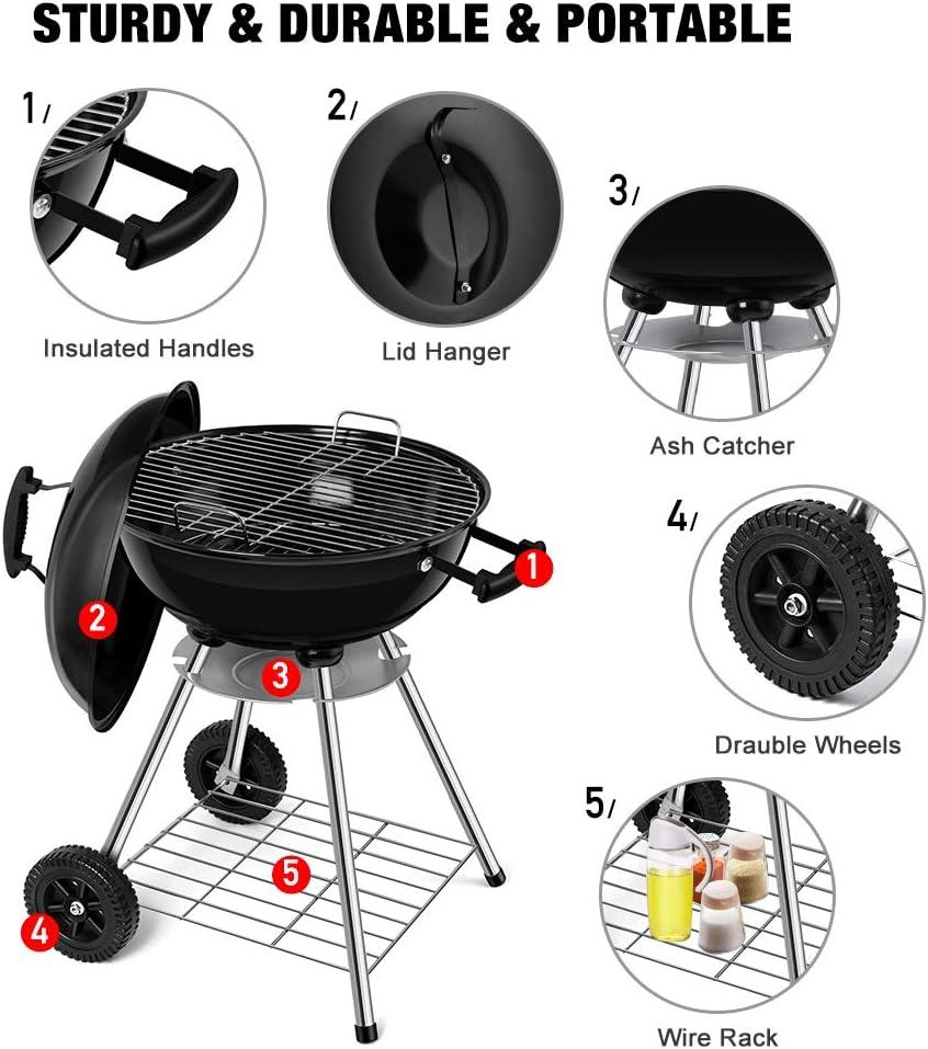 18-Inch Black Charcoal Kettle Grill with Smoker