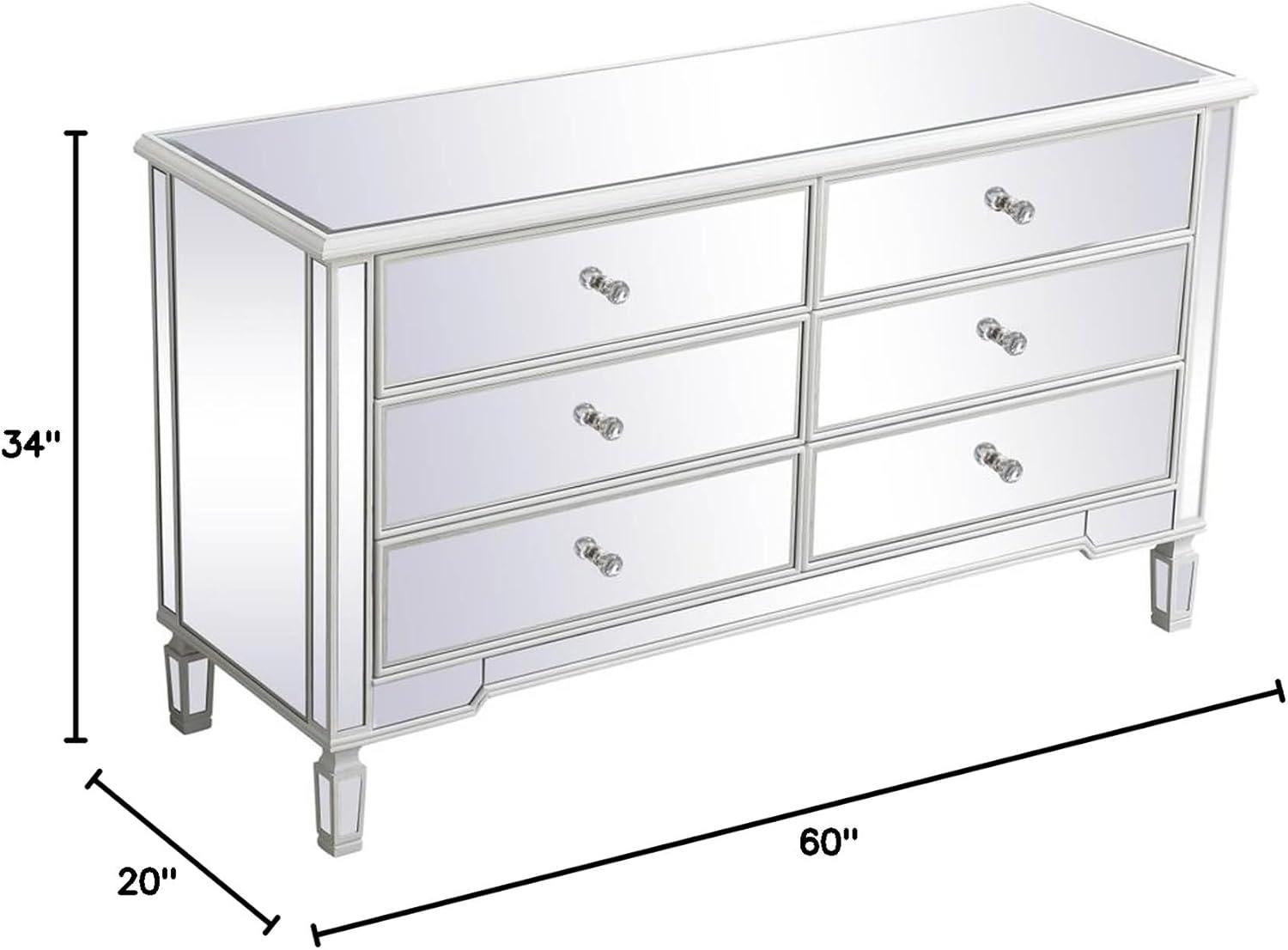 60 inch mirrored 6 drawer chest in antique white