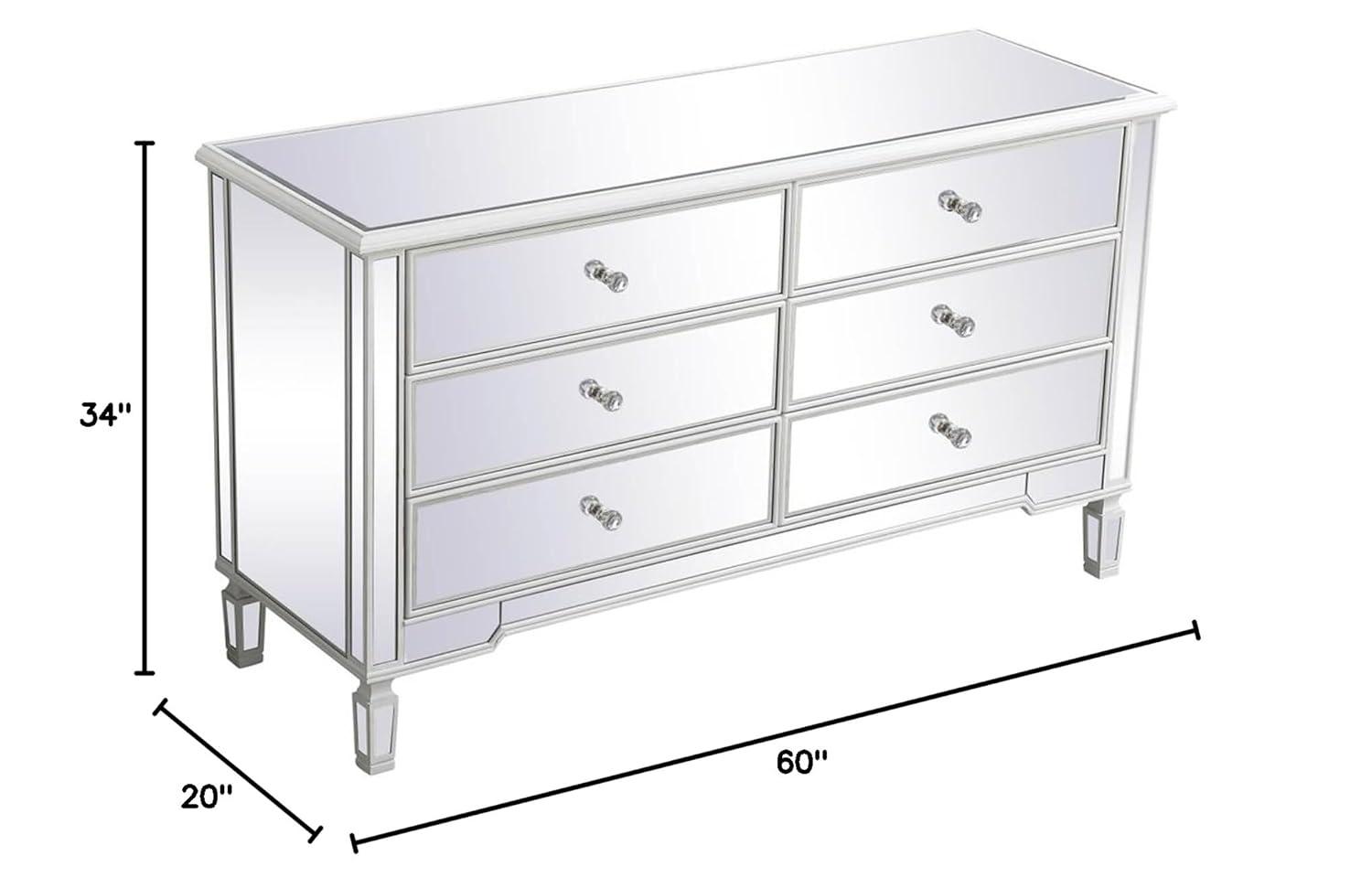 60 inch mirrored 6 drawer chest in antique white