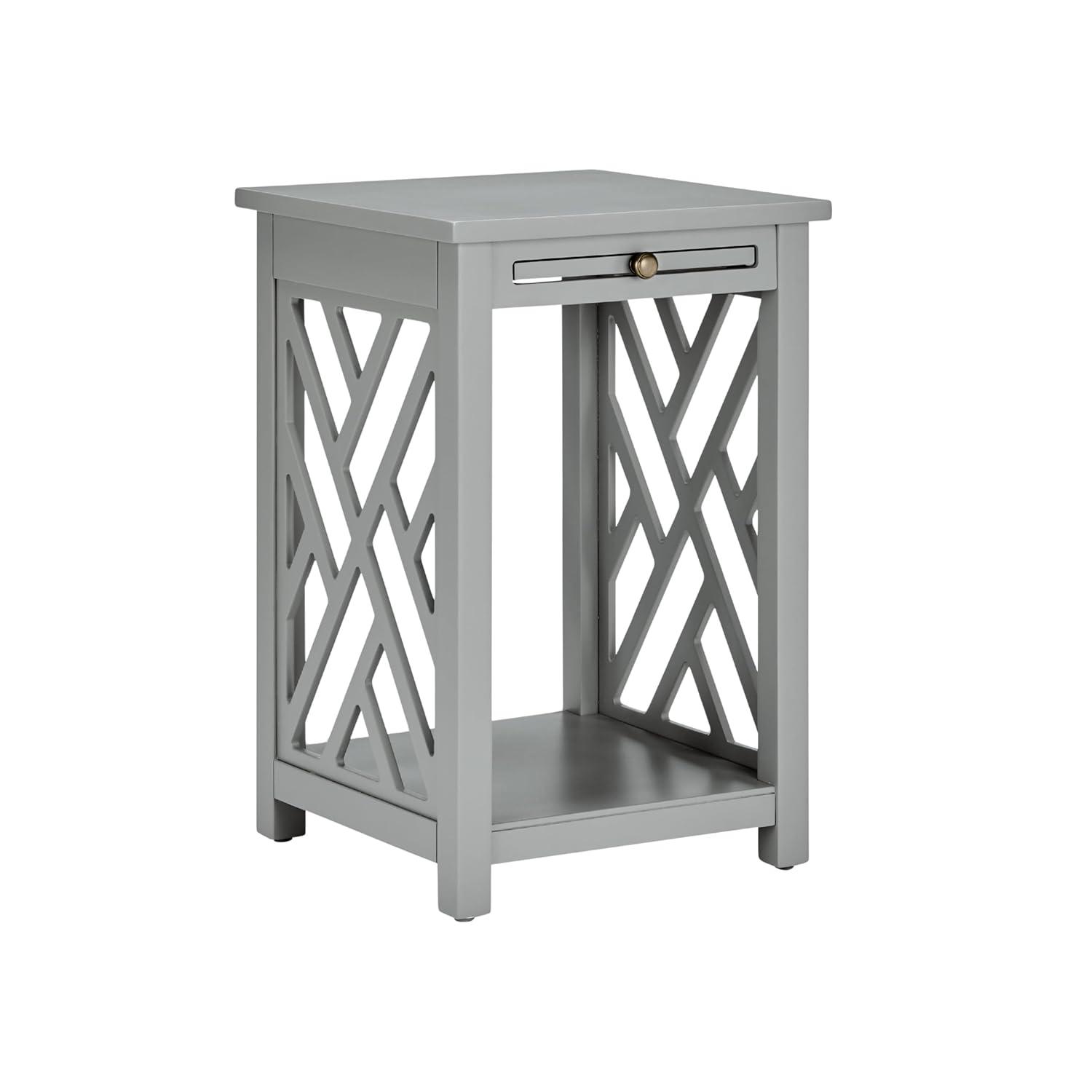 Alaterre Furniture Coventry Wood End Table with Tray Shelf and Bottom Shelf, Gray