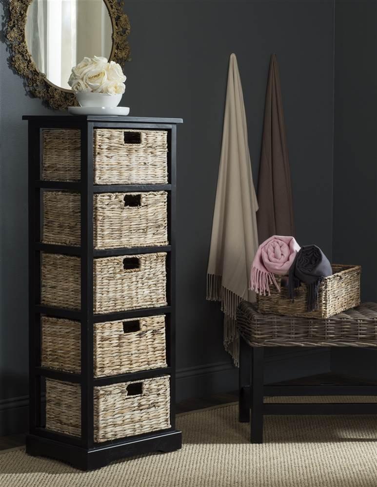 Vedette 5 Wicker Basket Storage Tower - AMH5739 - Distressed Black - Safavieh Couture