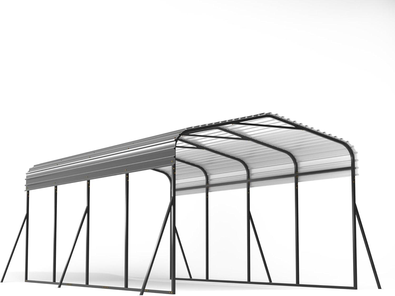 Gray 12x20 FT Heavy Duty Steel Carport Canopy